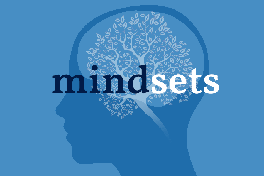 graphic depiciting silhouetted human head with tree growing inside as brain and the word mindset on top